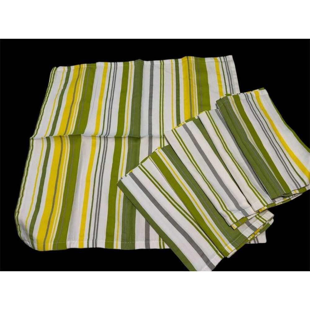 6 Target Cloth Cotton Dinner Napkins White Striped Yellow Green Party 20”